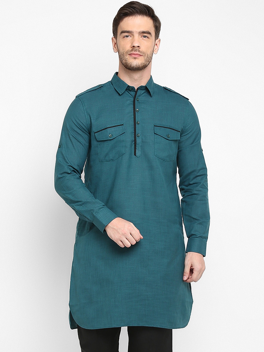 

hangup trend Men Green Solid Pathani Kurta