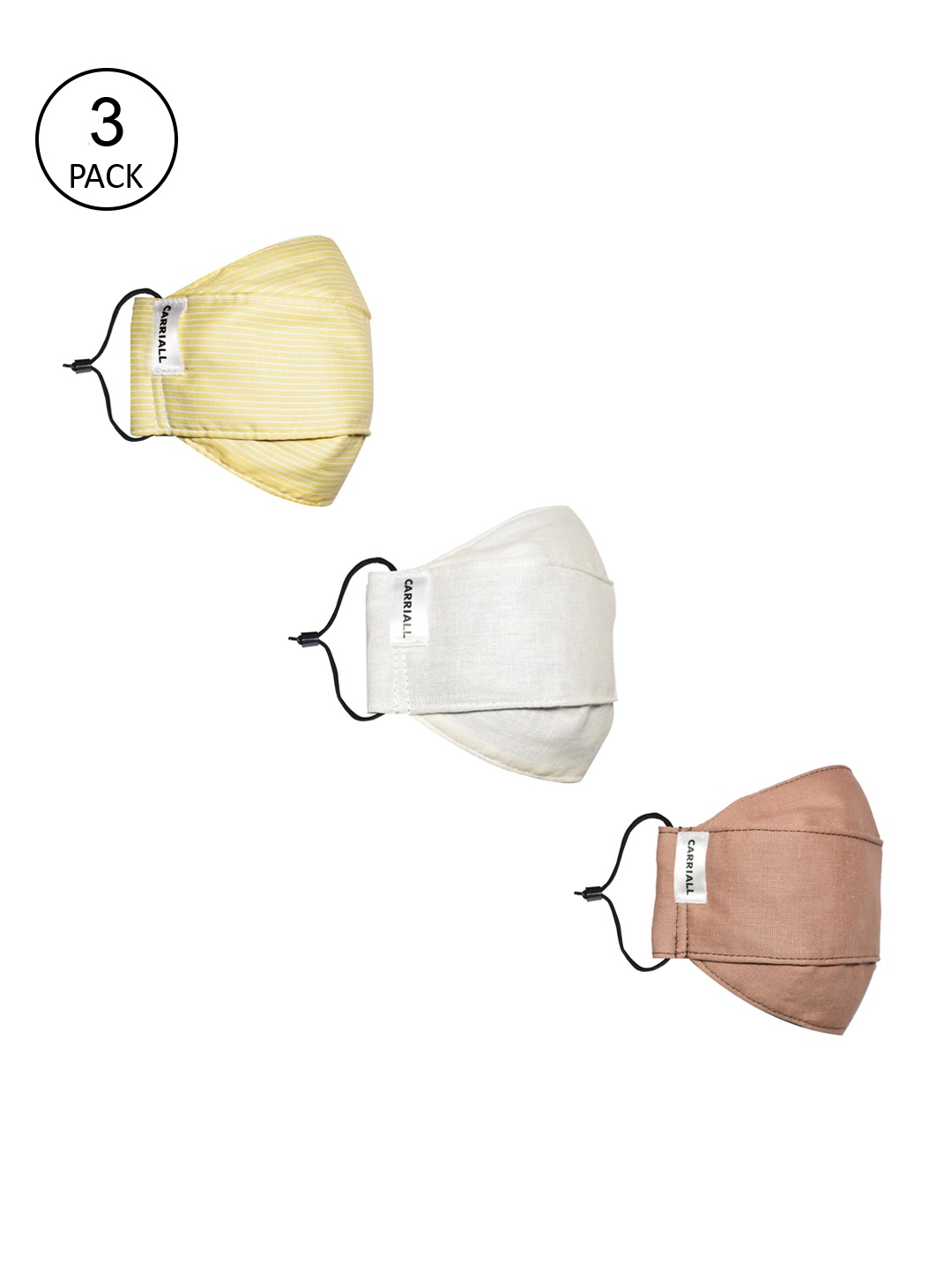 

CARRIALL Unisex Pack Of 3 Assorted 3-Ply Reusable Cotton Cloth Face Masks
