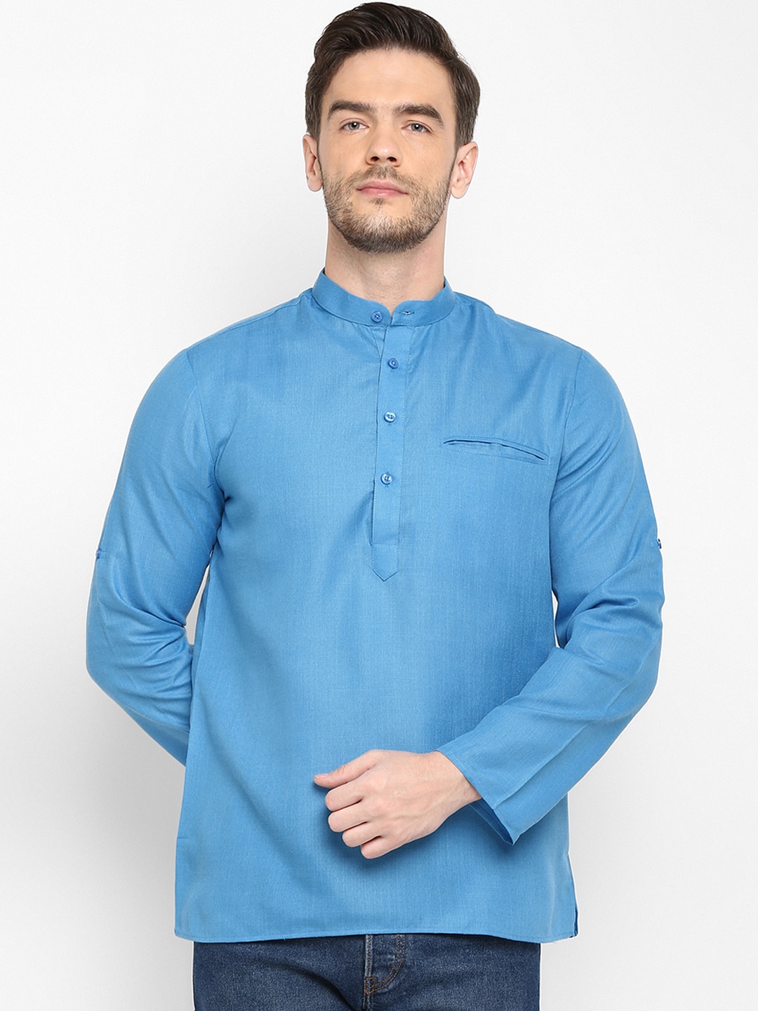 

hangup trend Men Blue Solid Short Kurta