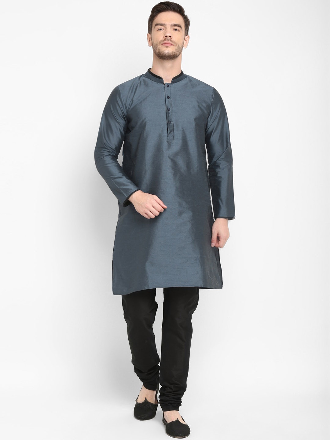 hangup trend Men Grey & Black Solid Kurta with Churidar