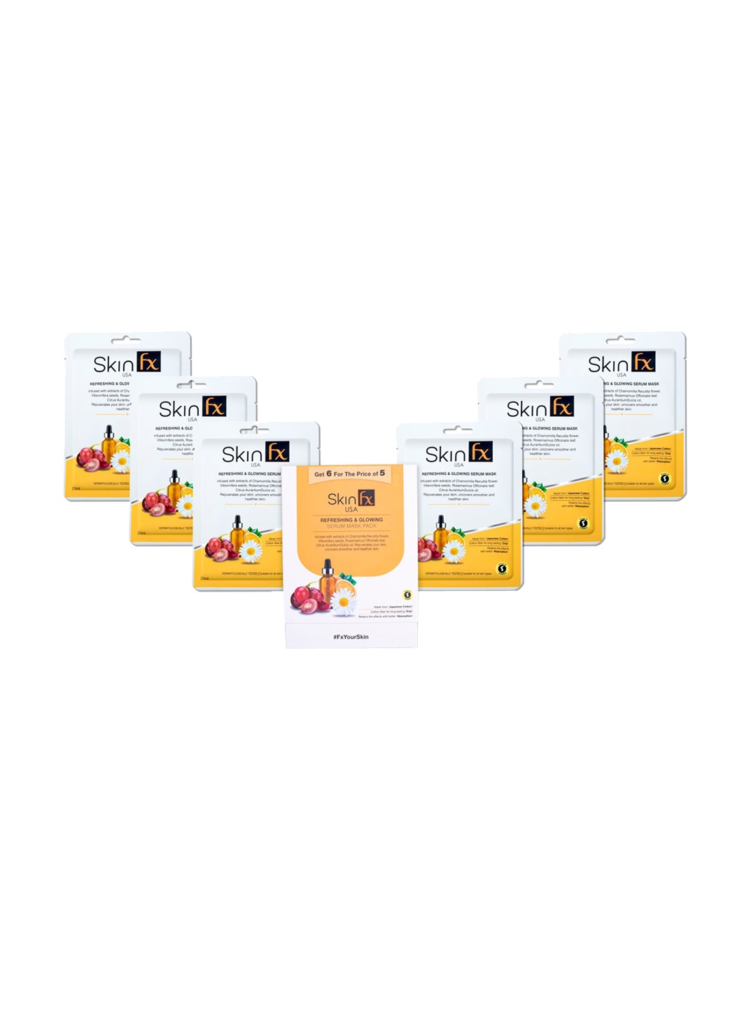 

Skin Fx Set of 6 Refreshing & Glowing Serum Masks, White