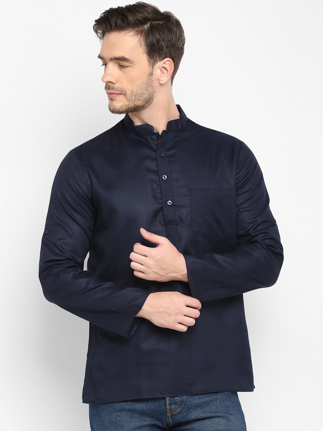 

hangup trend Men Navy Blue Solid Short Kurta