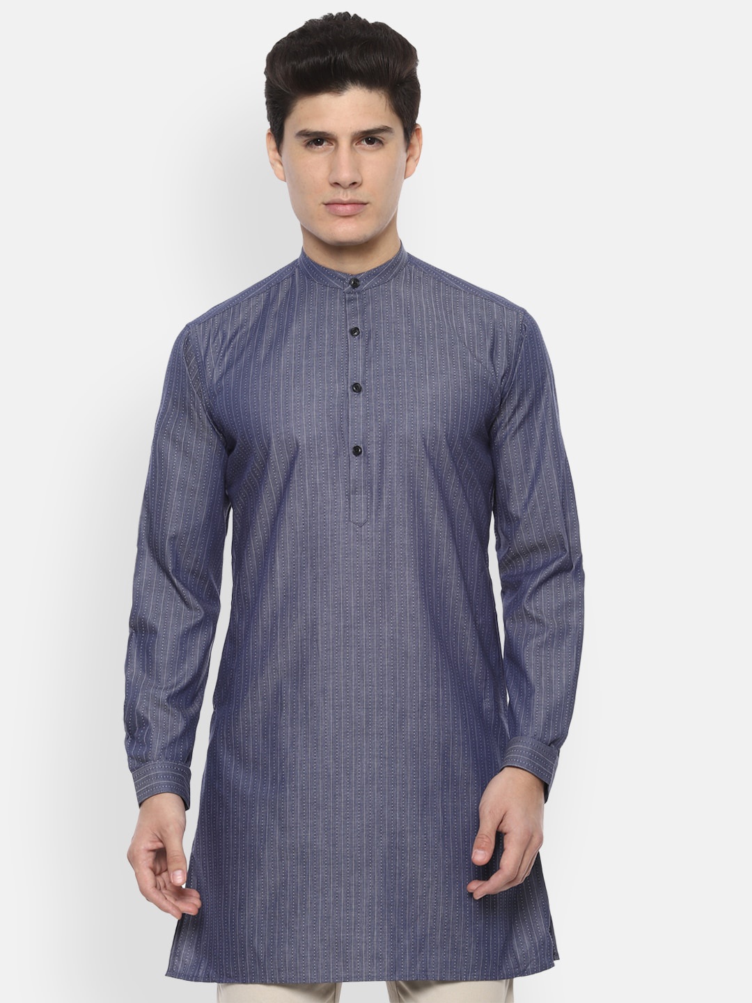

V Dot Men Blue Regular Fit Striped Casual Shirt