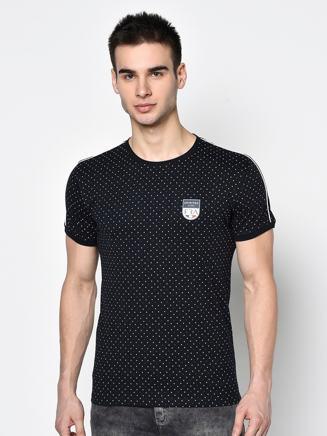 

Octave Men Navy Blue & White Printed Round Neck T-shirt