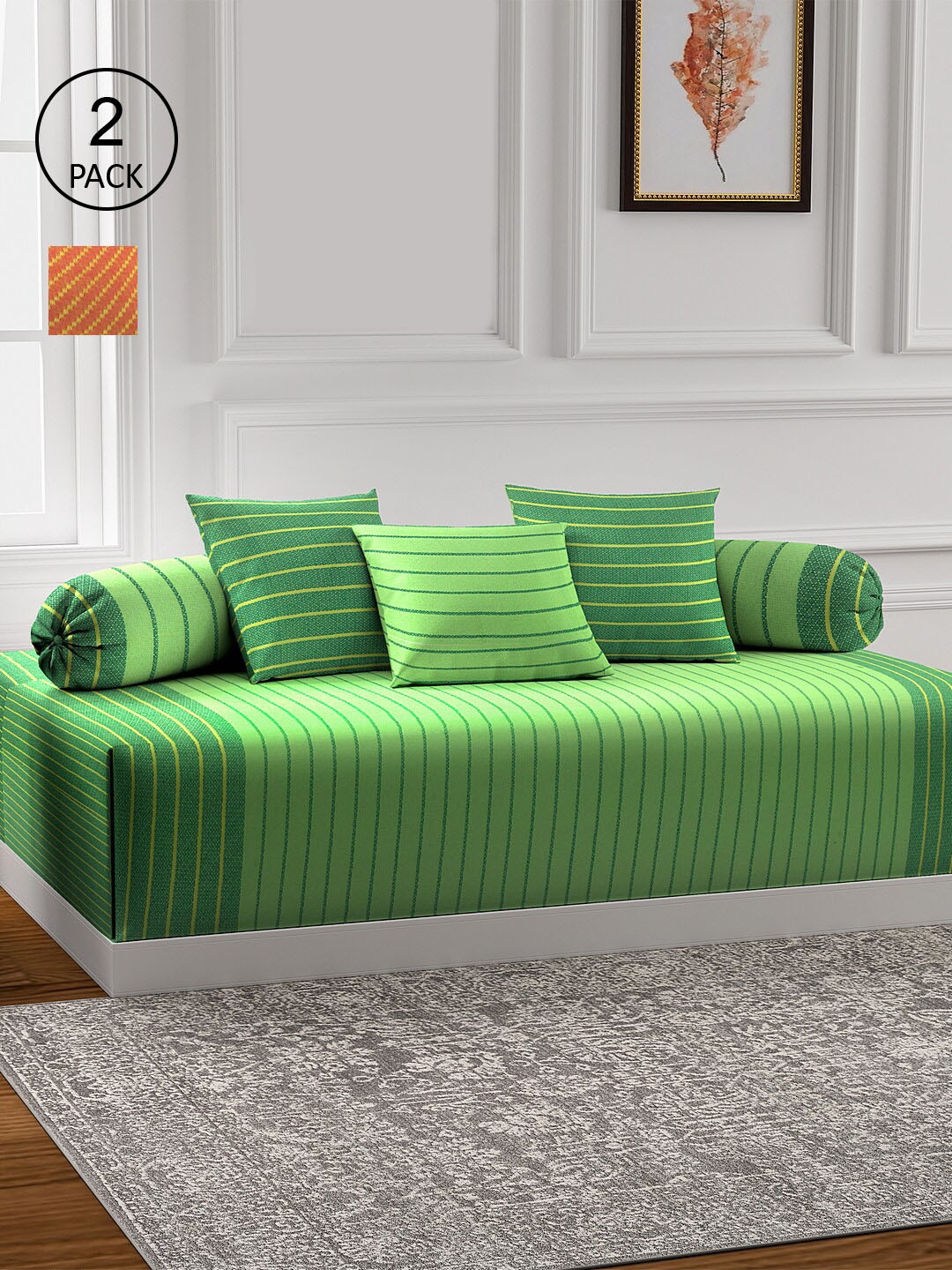 

KLOTTHE 2 Woven Design Cotton Single Bedsheet With 4 Bolster Covers & 6 Cushion Covers, Orange