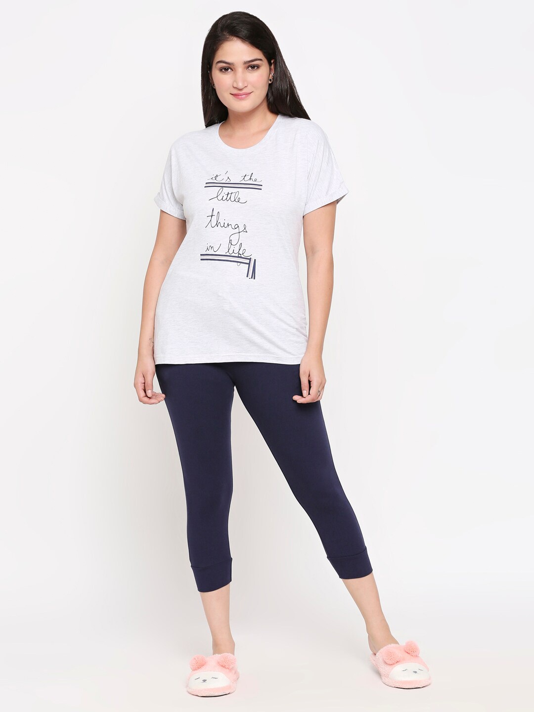 

XIN Women White & Navy Blue Set of 3 Printed Pure Cotton Night suit