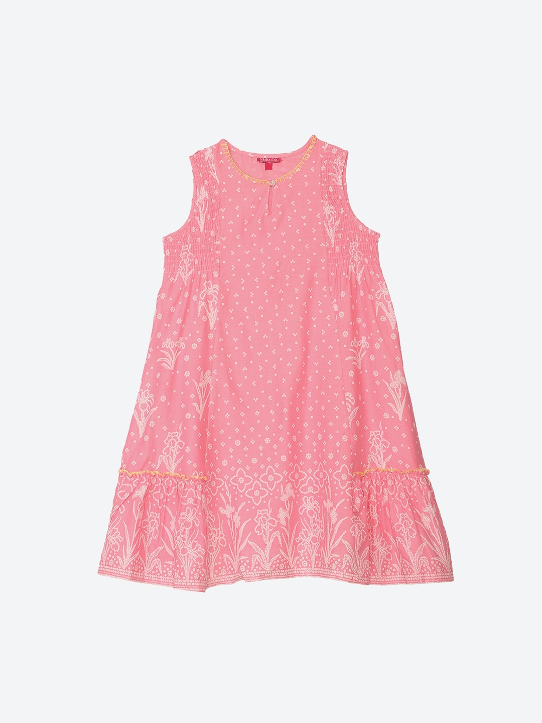 

Biba Girls Pink & Off-White Printed Cotton Sleeveless A-Line Dress