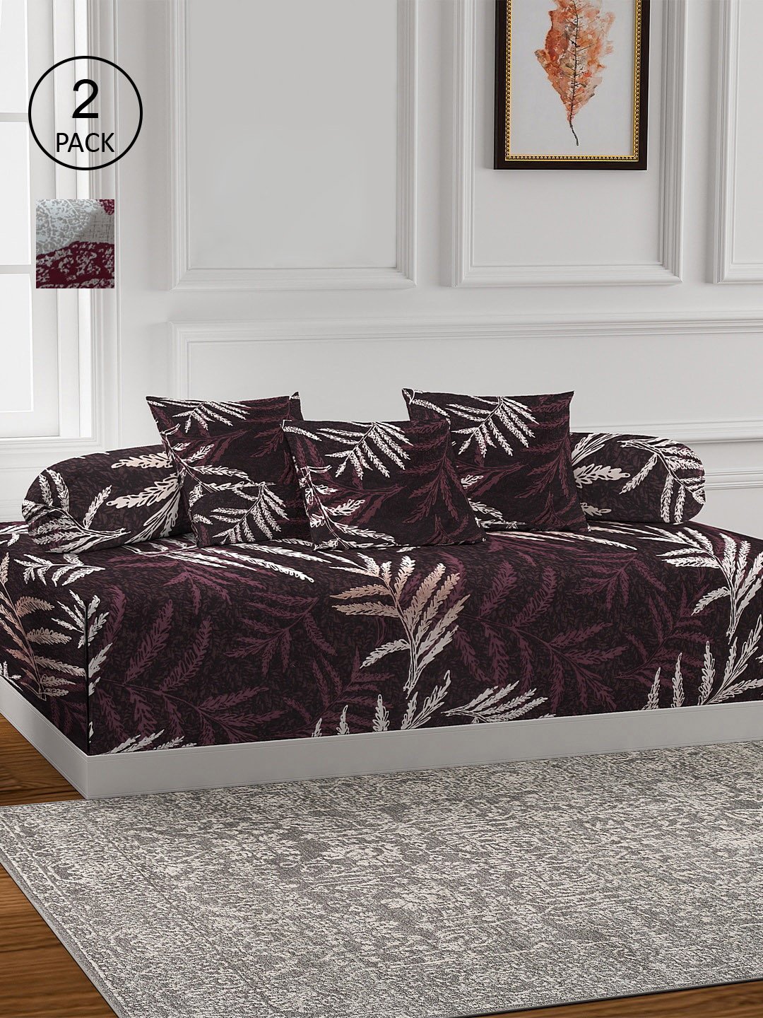 

Klotthe Set Of 2 Printed Cotton Single Bedsheet With 4 Bolster Covers & 6 Cushion Covers, Brown