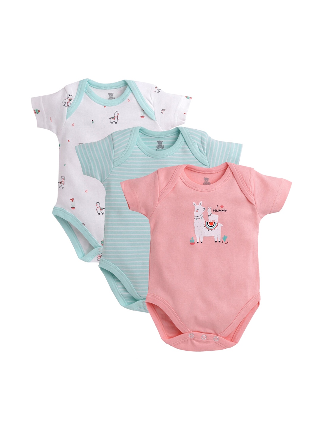 

i bears Pack Of 3 Infants Peach-Coloured & White Printed 100 % Cotton Bodysuits