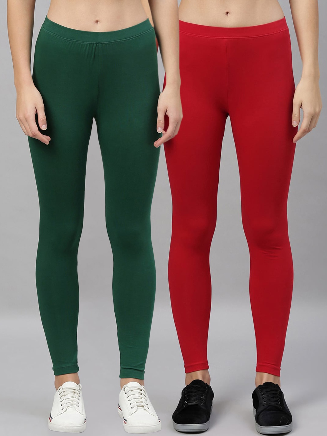 

Kryptic Women Pack of 2 Solid Ankle-Length Leggings, Green