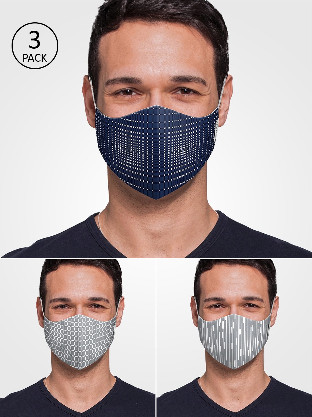 

DDecor Pack Of 3 Printed 3-Ply Adjustable Reusable Cotton Cloth Masks, Multi