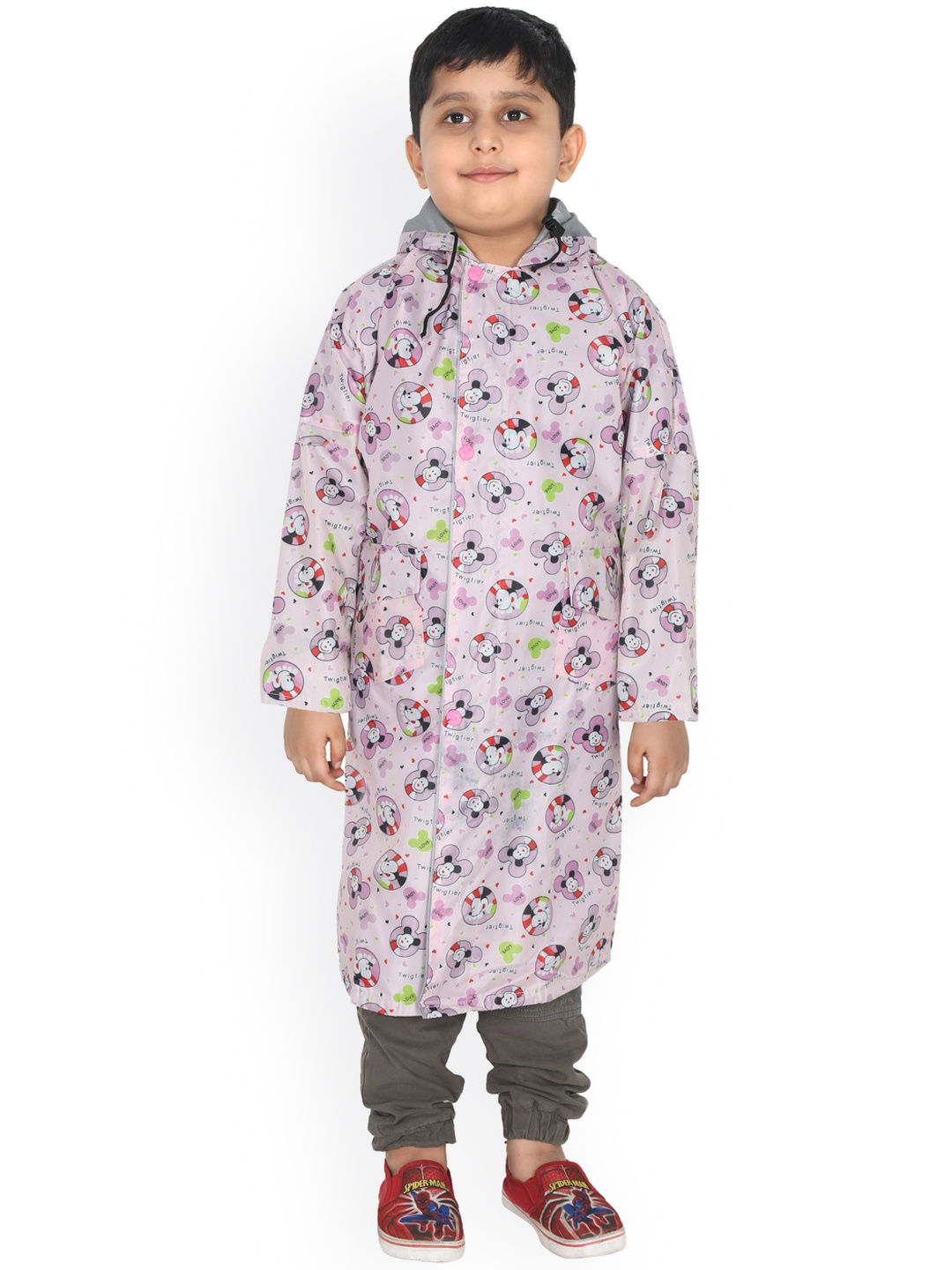 

FabSeasons Kids Pink & Red Printed Waterproof Rain Jacket