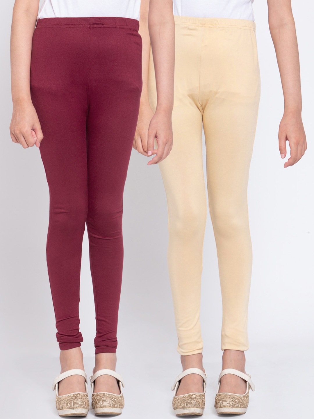 

KLOTTHE Girls Pack Of 2 Solid Ankle-Length Leggings, Multi