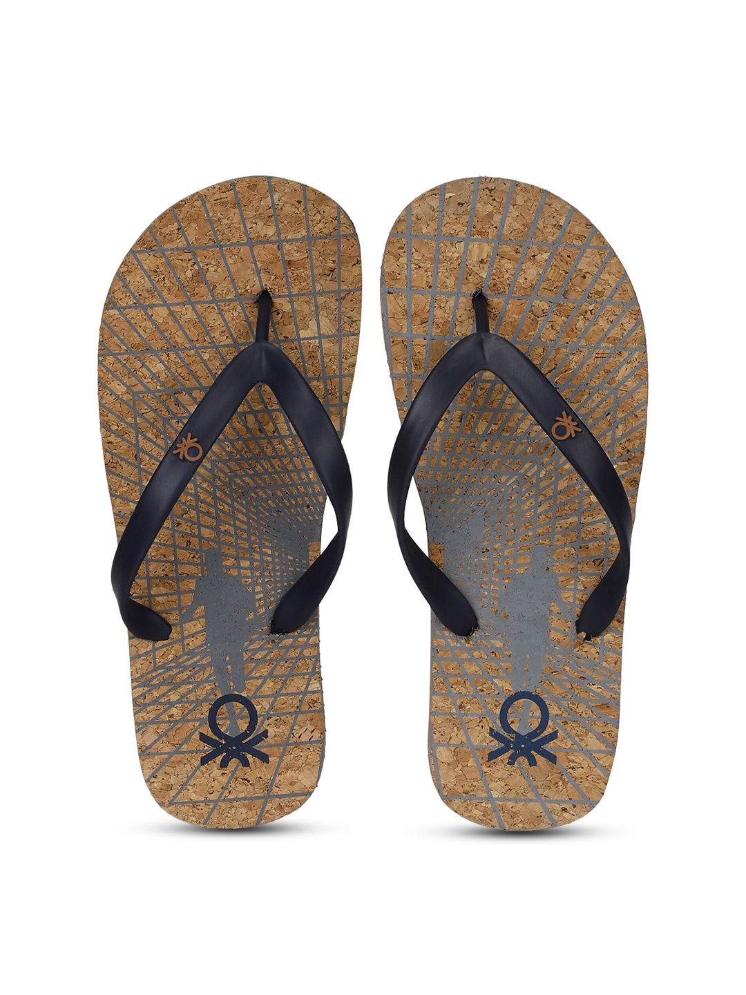 

United Colors of Benetton Men Navy Blue & Brown Printed Thong Flip-Flops