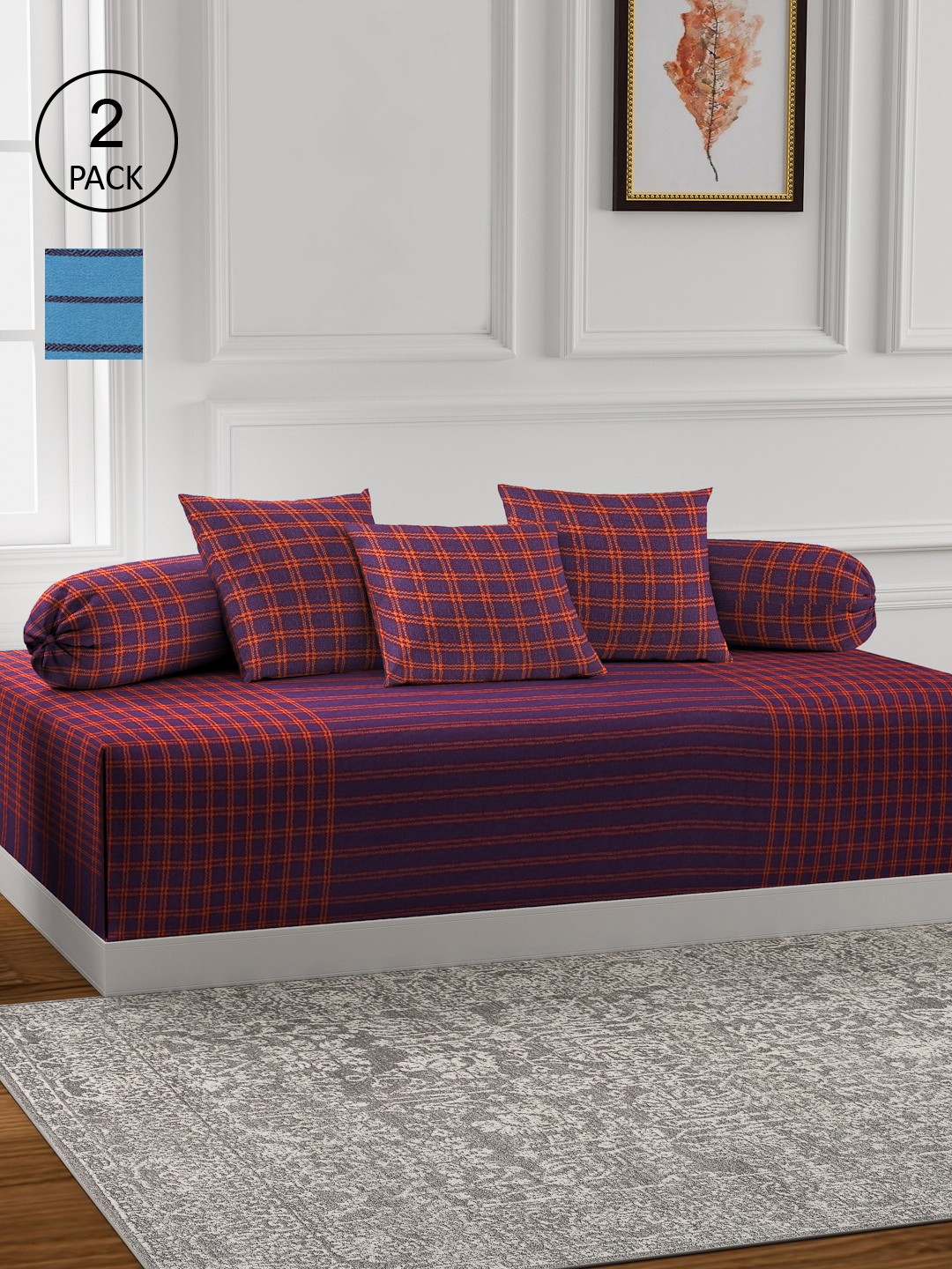 

KLOTTHE 2 Woven Design Cotton Single Bedsheet With 4 Bolster Covers & 6 Cushion Covers, Blue