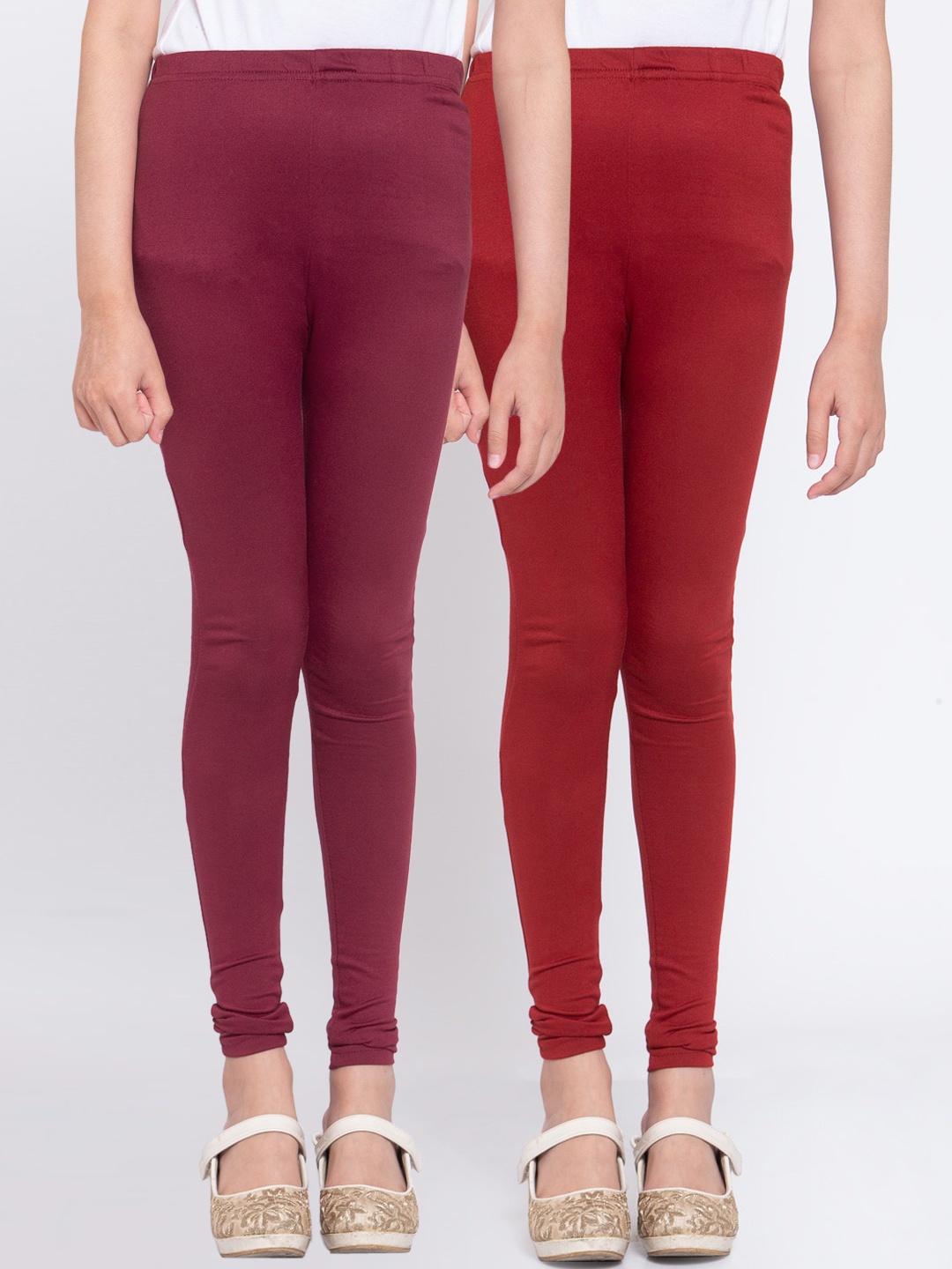 

KLOTTHE Girls Pack Of 2 Brown & Red Solid Ankle-Length Leggings