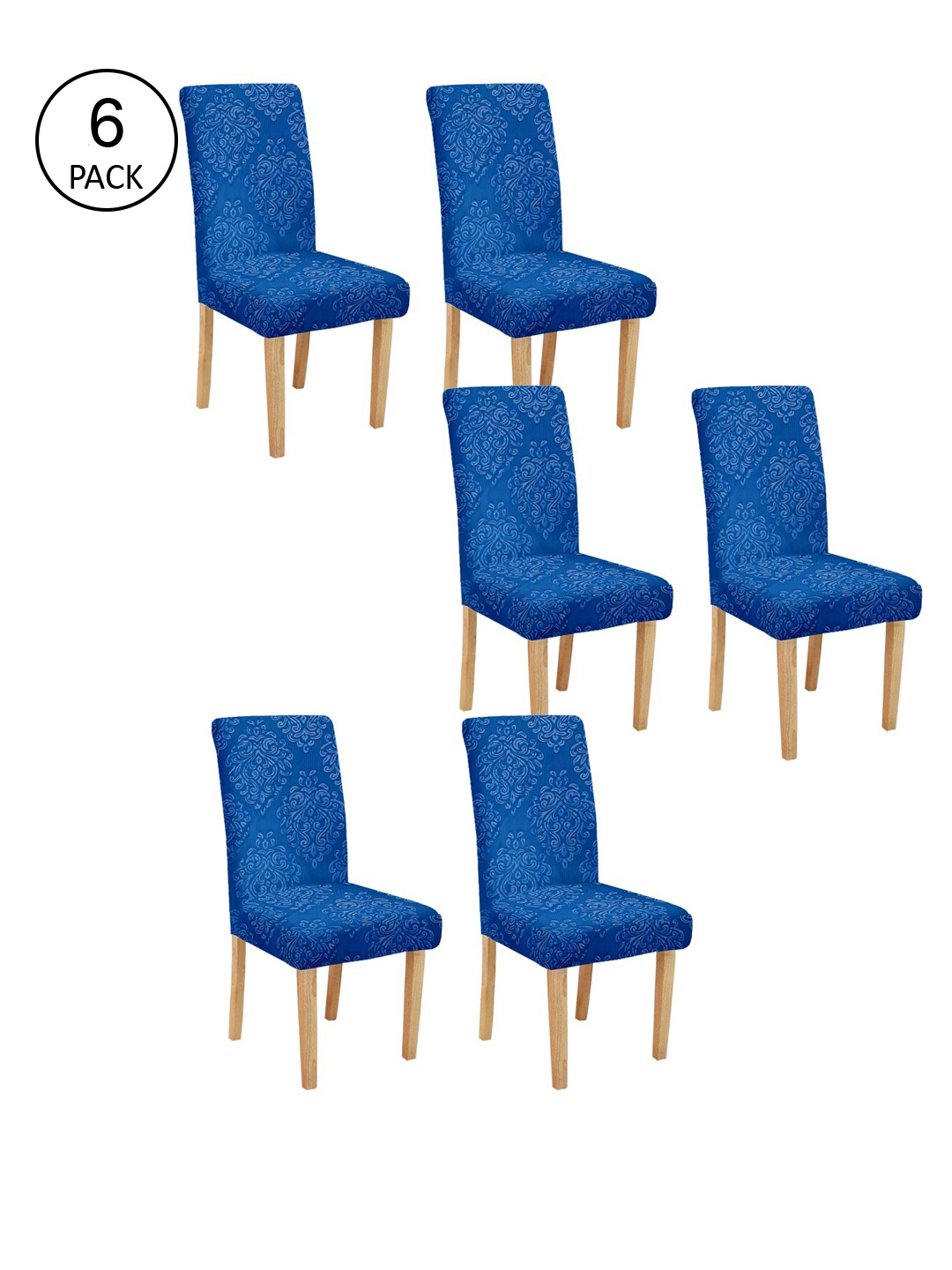 

Cortina Set Of 6 Blue Self Design Chair Covers