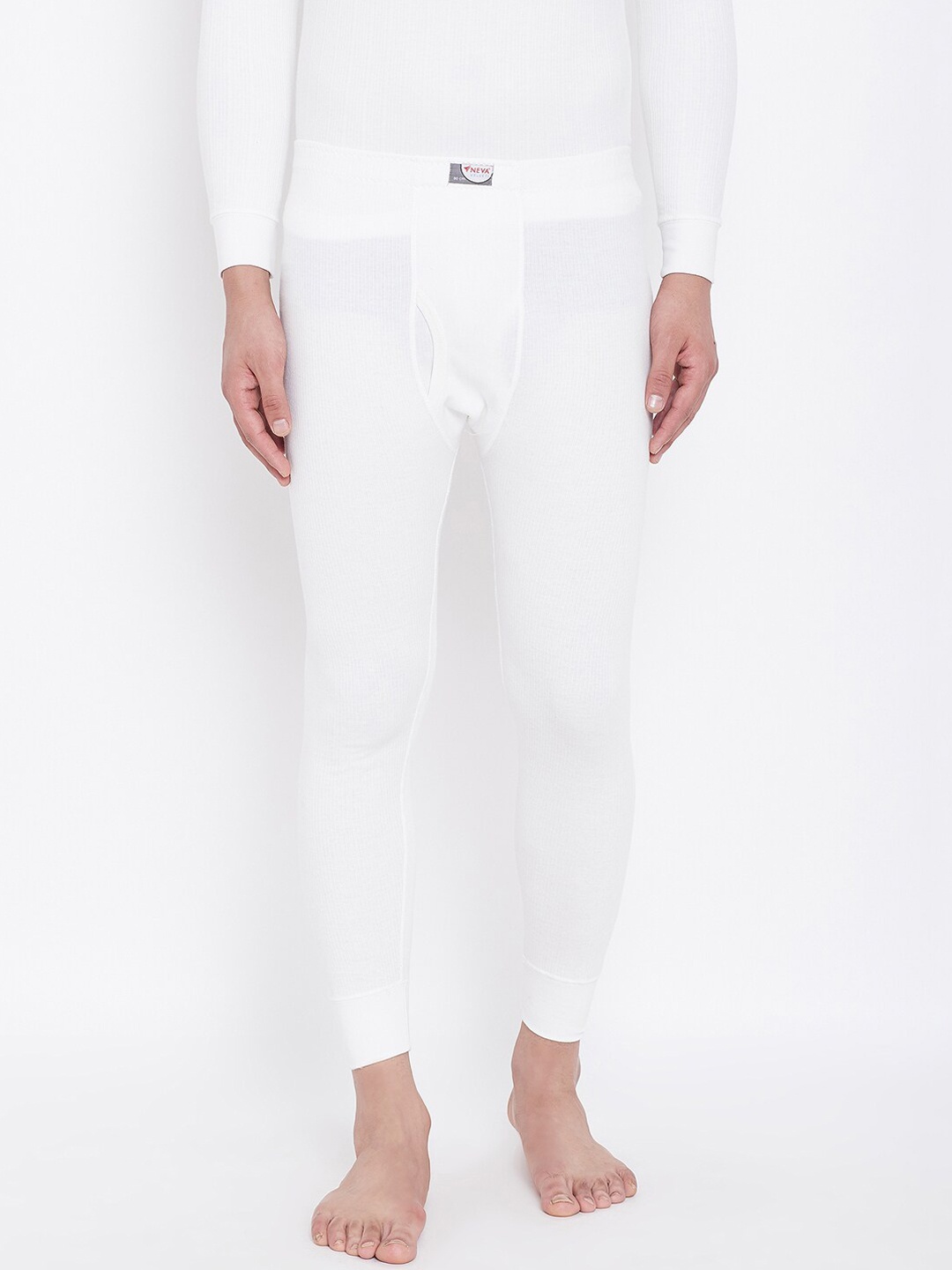 NEVA Men Off White Striped Cotton Thermal Bottom