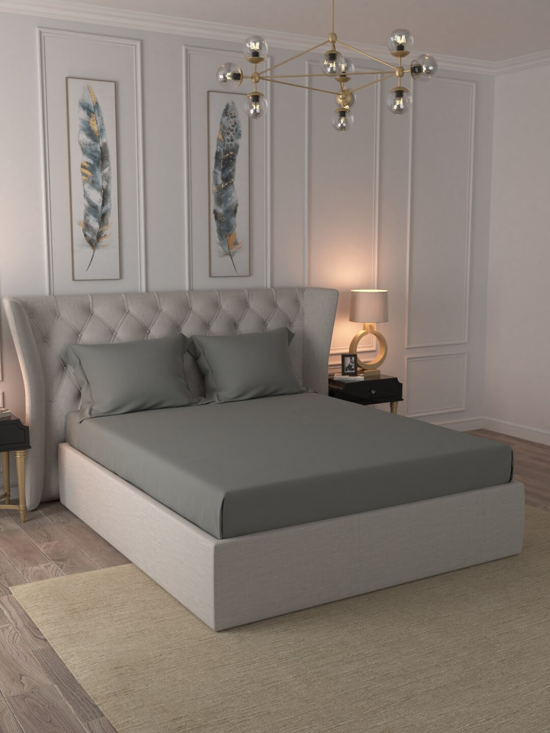 

MYTRIDENT Grey Solid 500 TC Cotton 1 King Bedsheet with 2 Pillow Covers