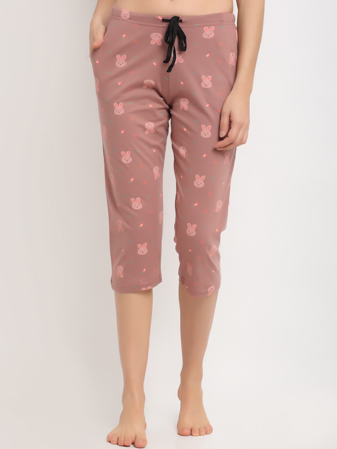 

Kanvin Women Brown & Pink Printed Cotton Lounge Pants