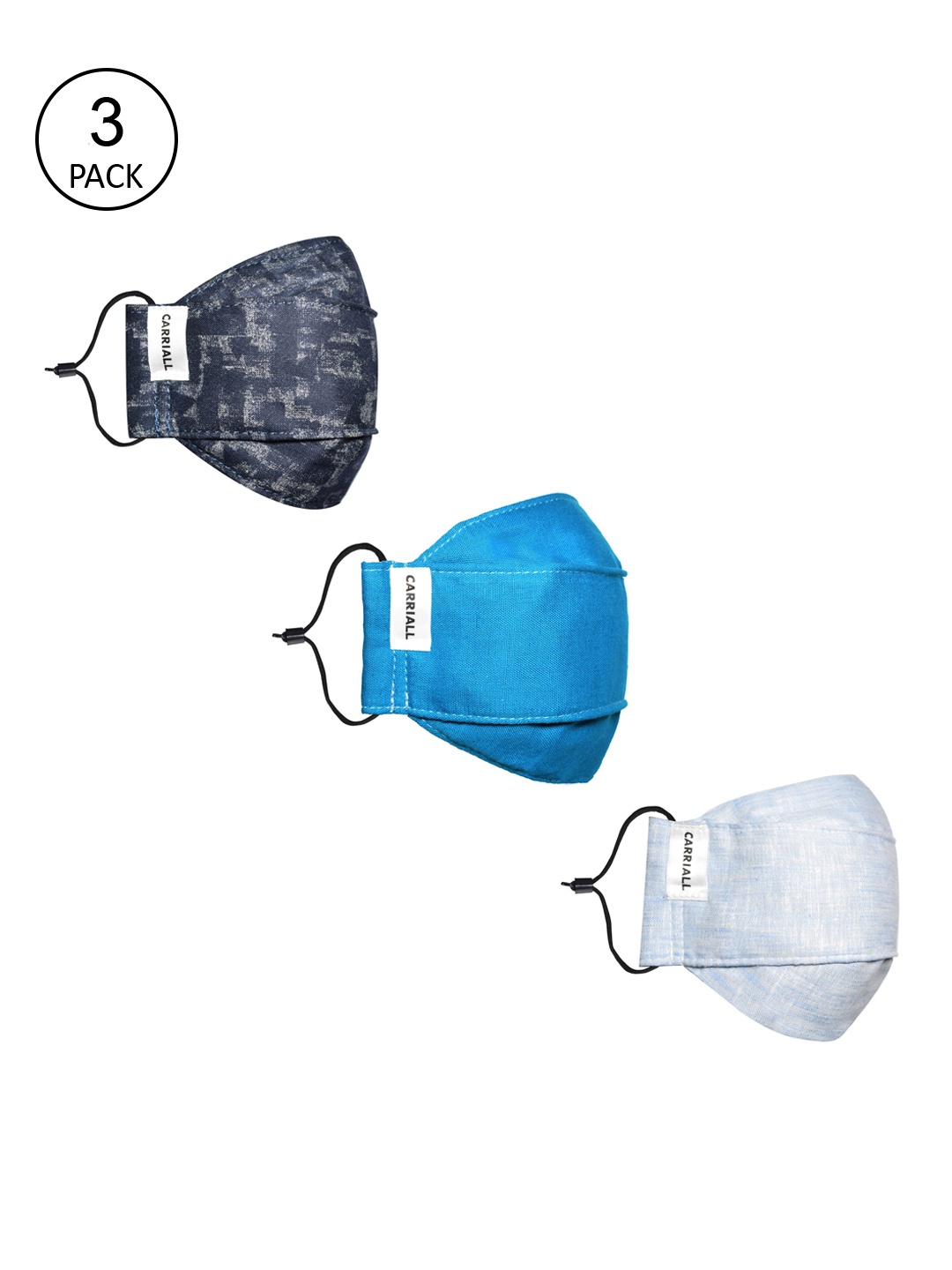 

CARRIALL Unisex Pack Of 3 Assorted 3-Ply Reusable Cotton Cloth Face Masks