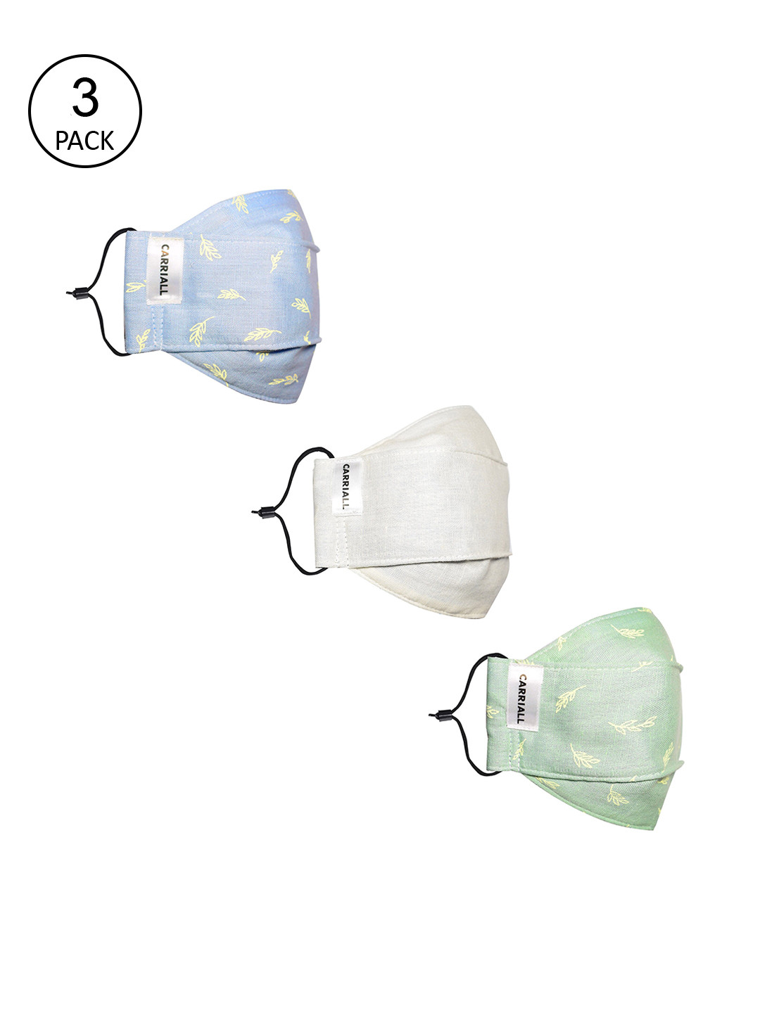 

CARRIALL Unisex Pack Of 3 Assorted 3-Ply Reusable Cotton Cloth Face Masks
