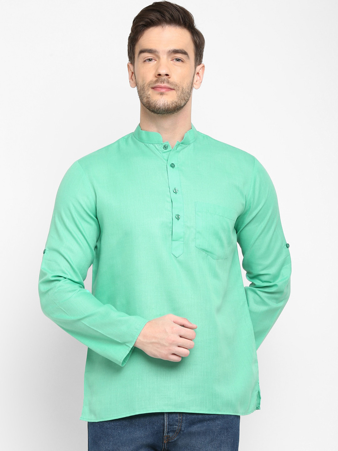 

hangup trend Men Green Solid Short Kurta