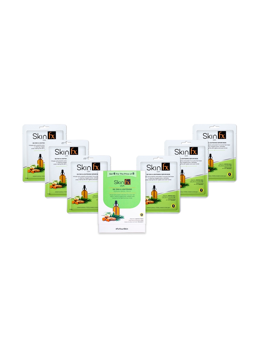 

Skin Fx Set of 6 De-tan and Lightening Serum Masks, White