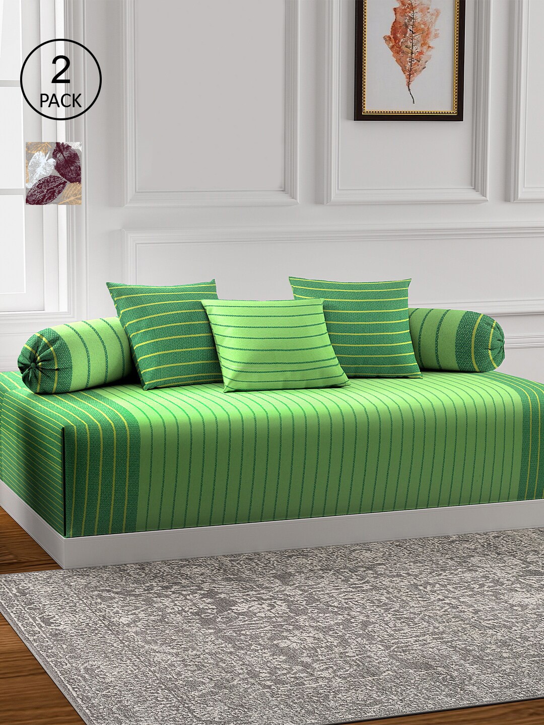 

KLOTTHE Set Of 2 Green & Maroon Printed Cotton Single Bedsheets With 4 Bolster Covers & 6 Cushion Covers