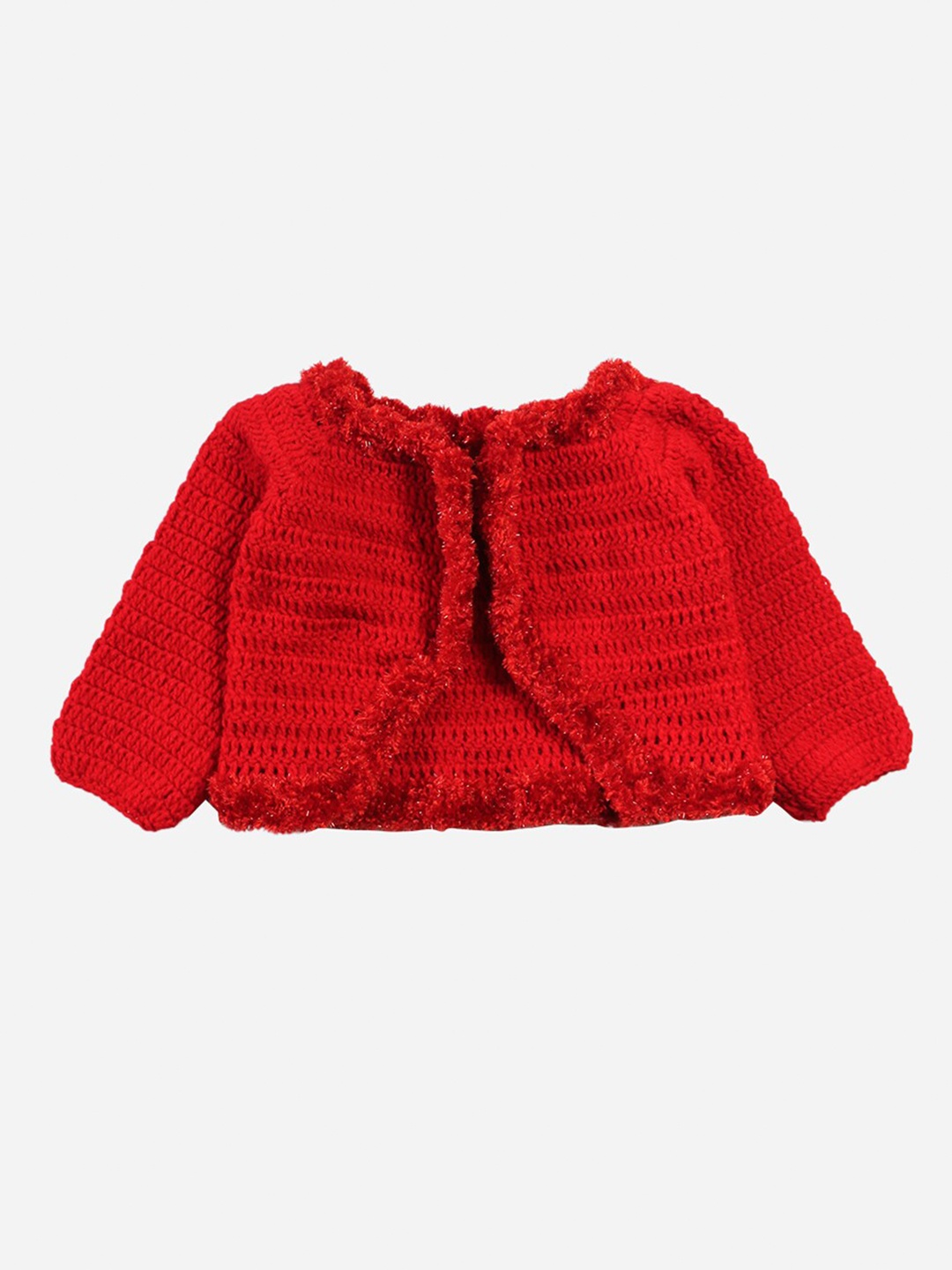 

Woonie Unisex Kids Red Self Design Cardigan Sweater