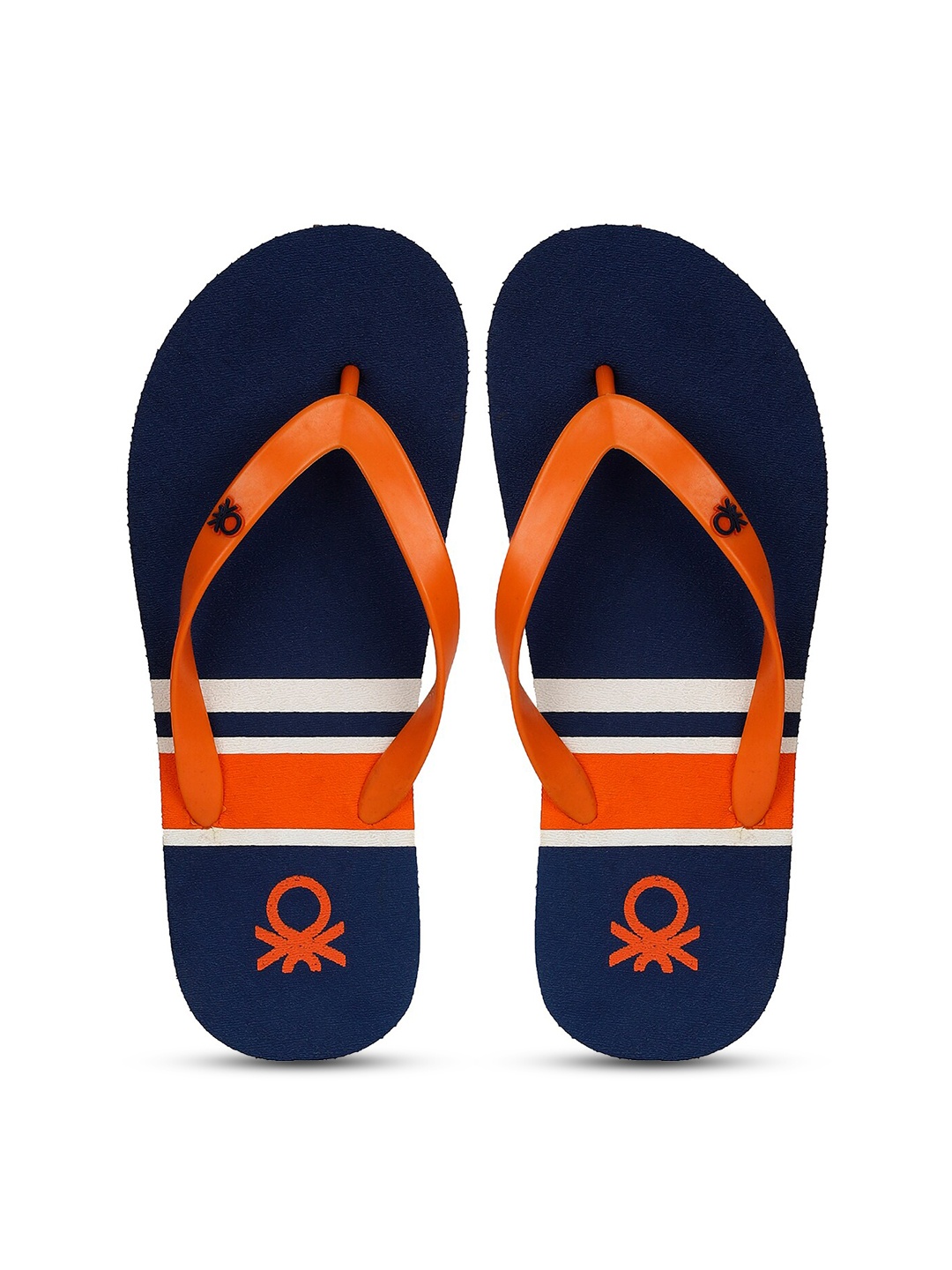 

United Colors of Benetton Men Orange & Navy Blue Solid Thong Flip-Flops