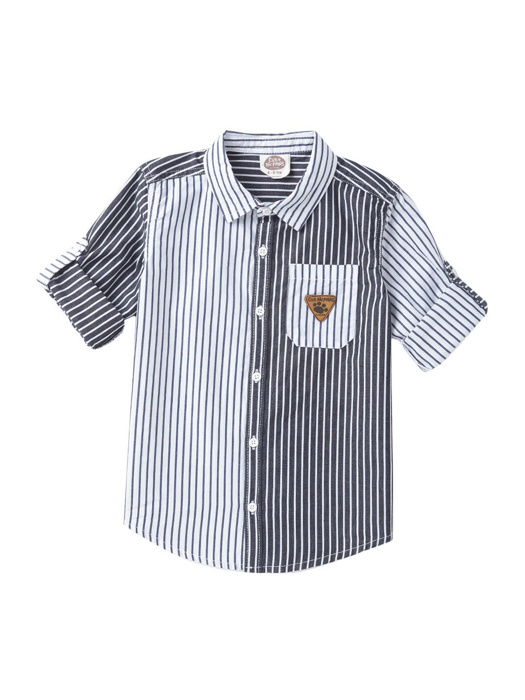 

Cub McPaws Boys Black & White Regular Fit Striped Casual Shirt