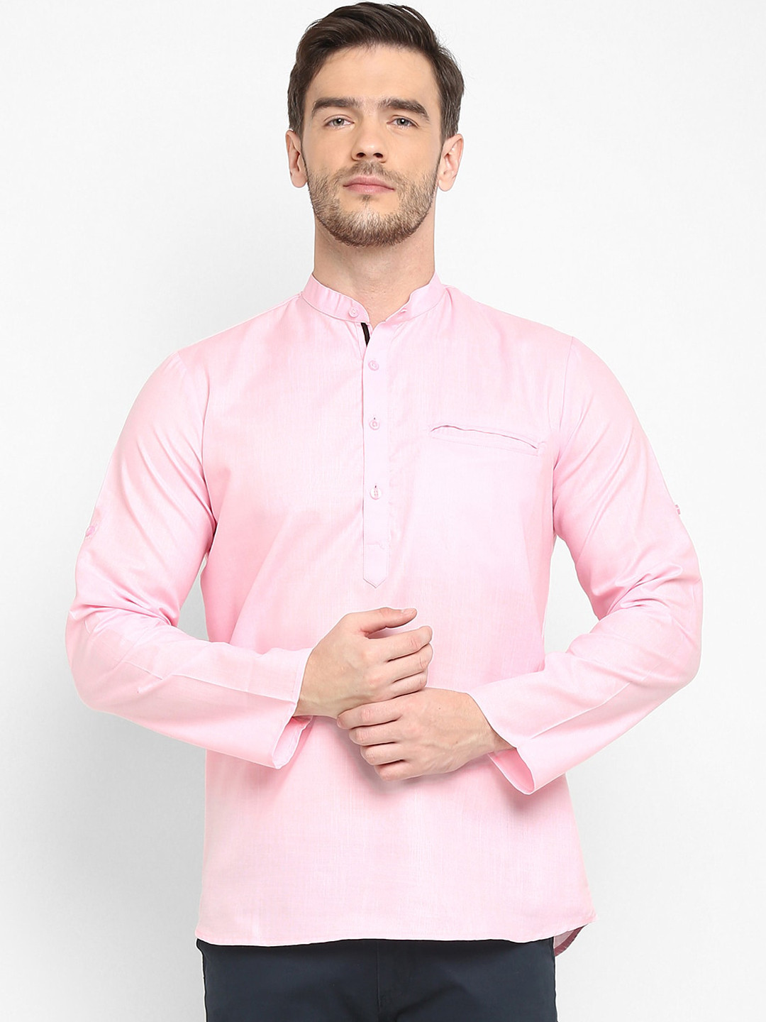 

hangup trend Men Pink Solid Short Kurta