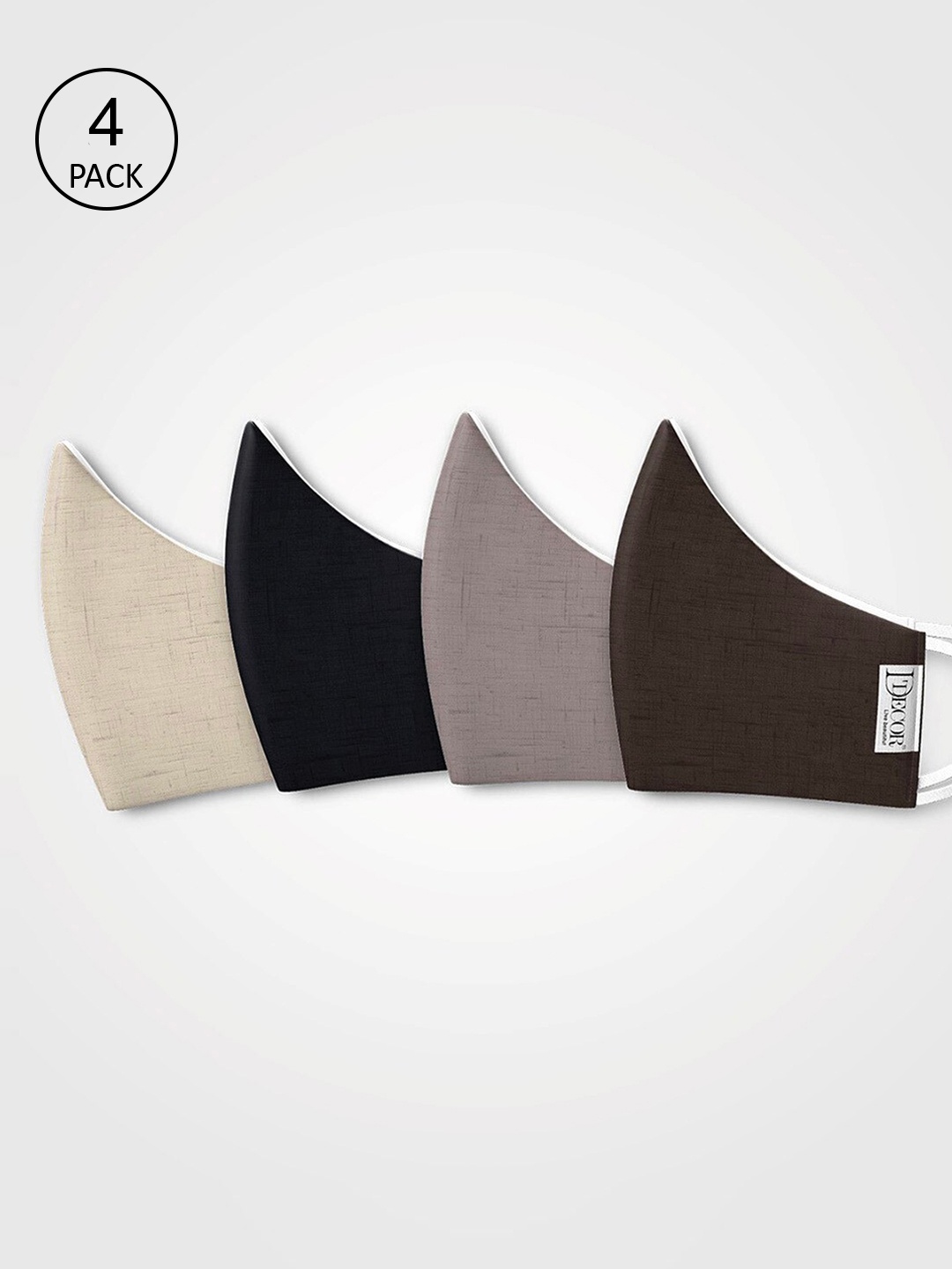 

DDecor Unisex Pack Of 4 Black & White Solid 3-Ply Cotton Masks