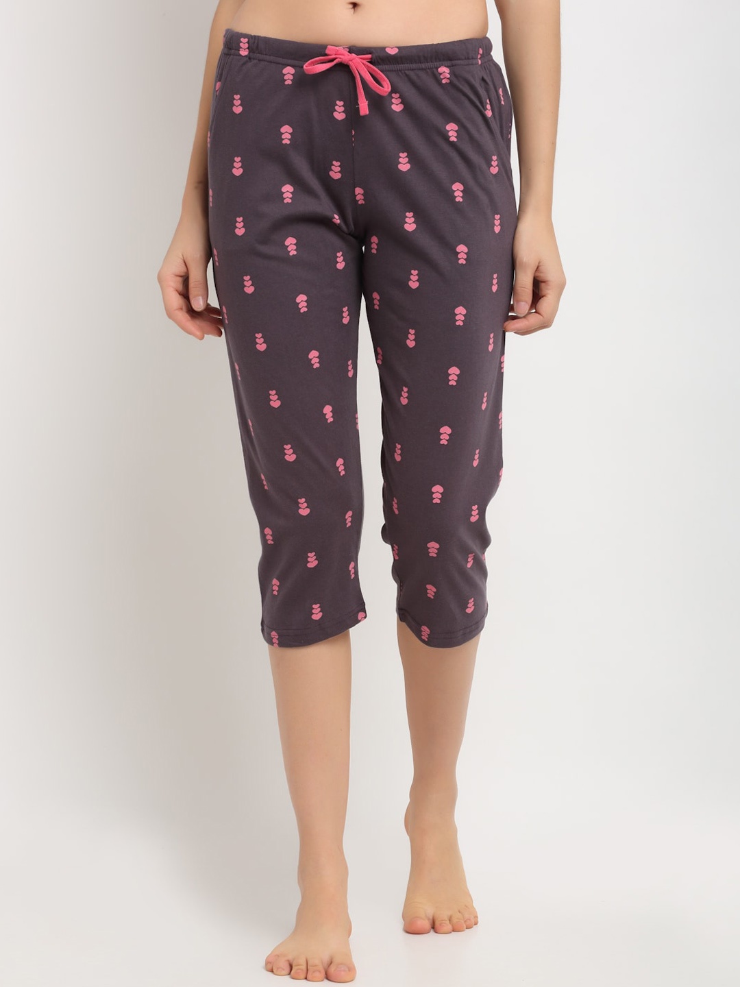 

Kanvin Women Purple & Pink Printed Pure Cotton Lounge Capris