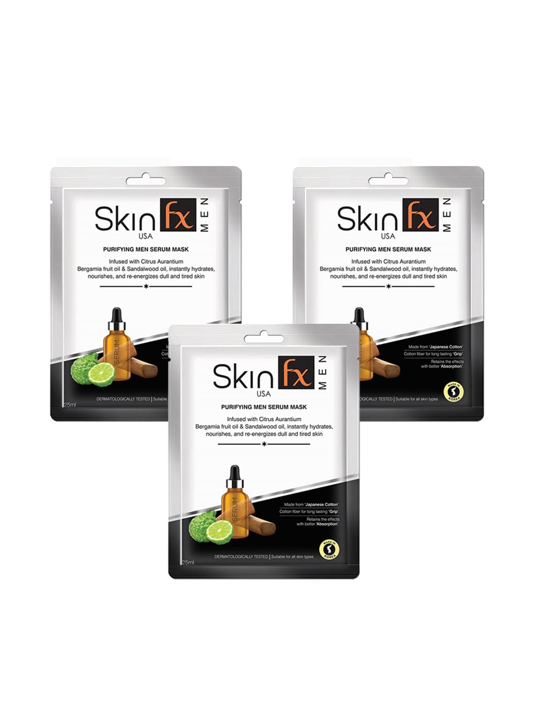 

Skin Fx Purifying Men Set of 3 Dull & Tired Skin Serum Masks, White