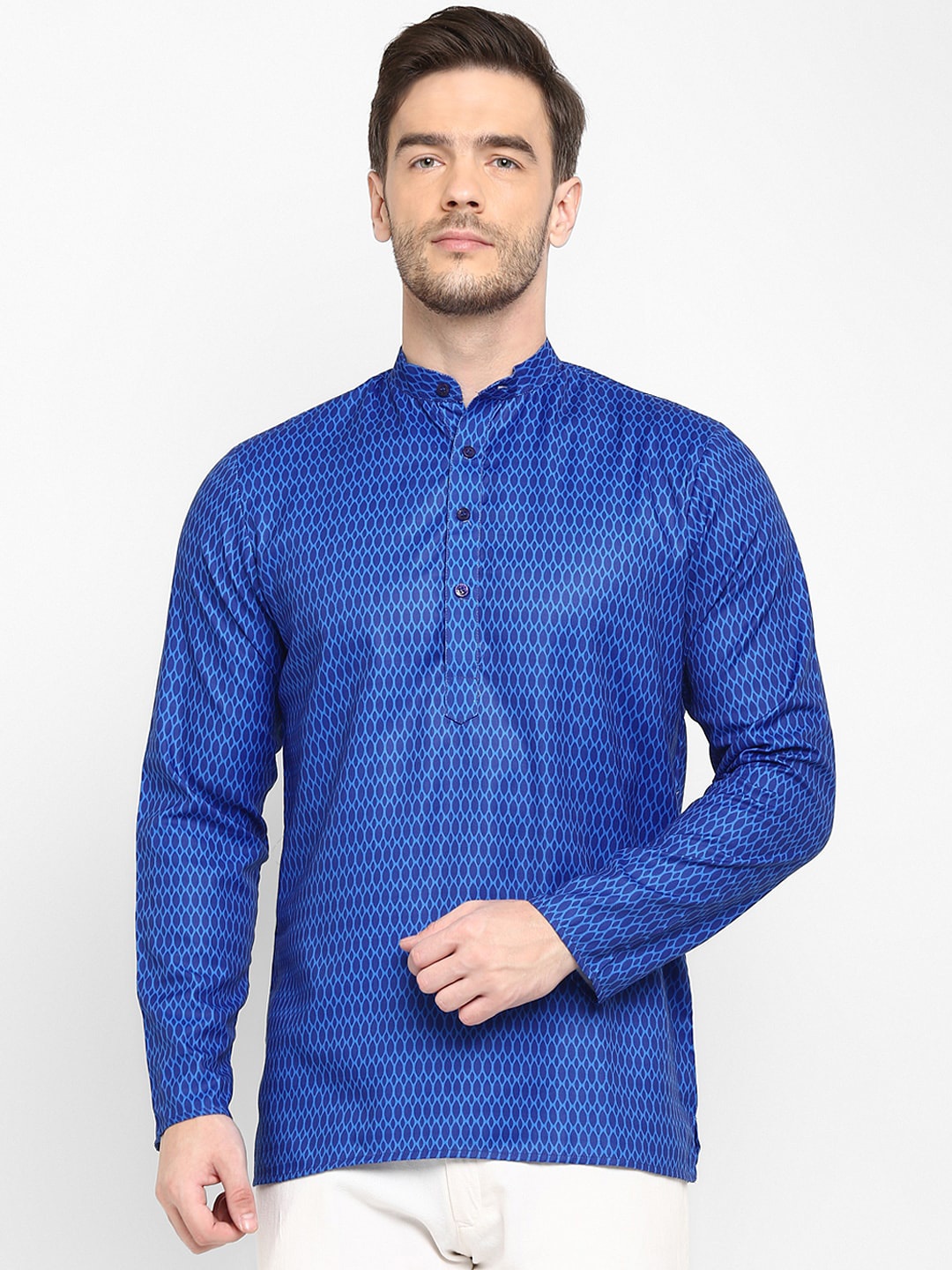 

hangup trend Men Blue Geometric Printed Short Kurta