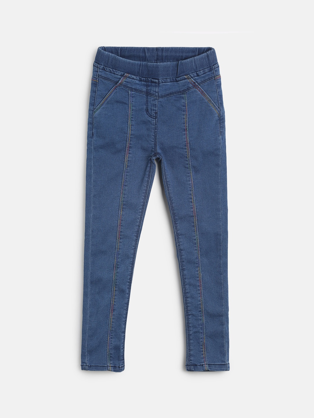 

TALES & STORIES Infant Girls Blue Solid Cotton Slim-Fit Jeggings