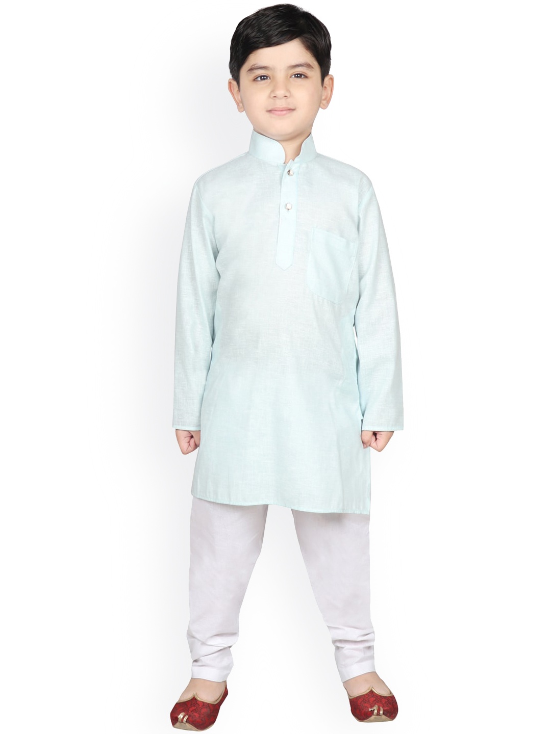 

SG YUVRAJ Boys Turquoise Blue & White Solid Kurta with Pyjamas