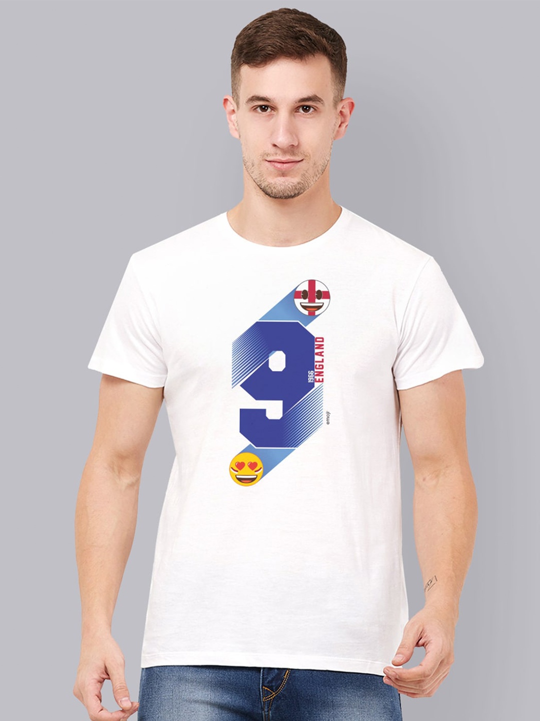 

Free Authority Men White Blue Printed Round Neck Pure Cotton T-shirt