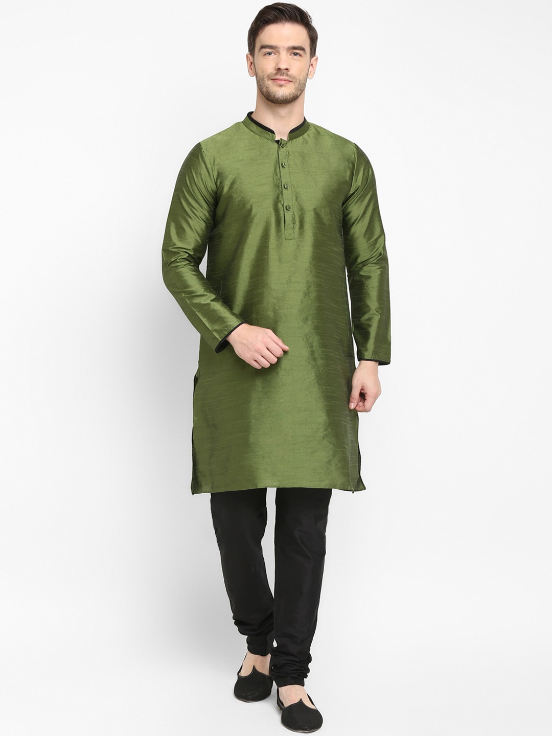 

hangup trend Men Olive Green & Black Solid Kurta with Churidar