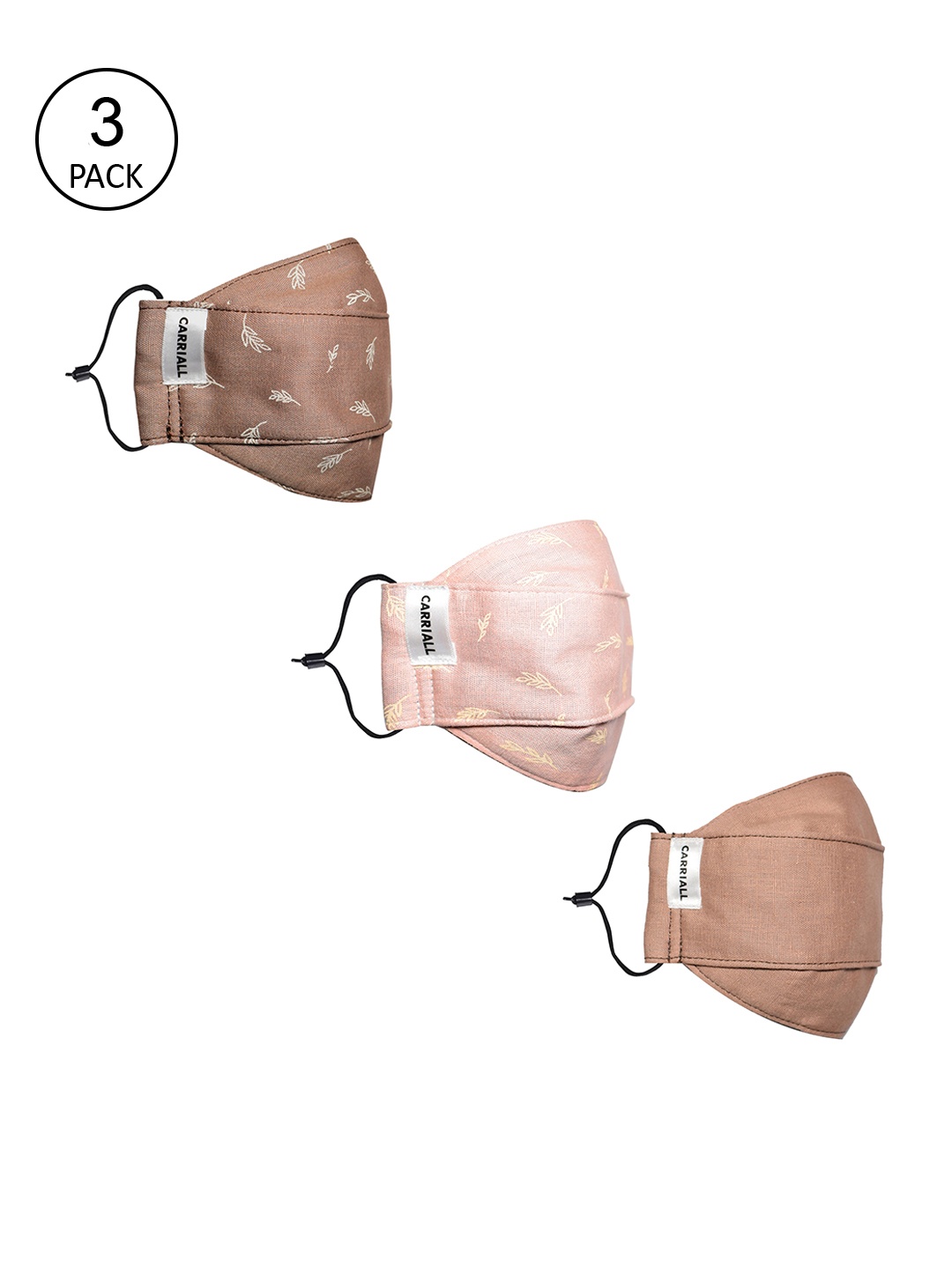 

CARRIALL Unisex Pack Of 3 Assorted 3-Ply Reusable Cotton Mask