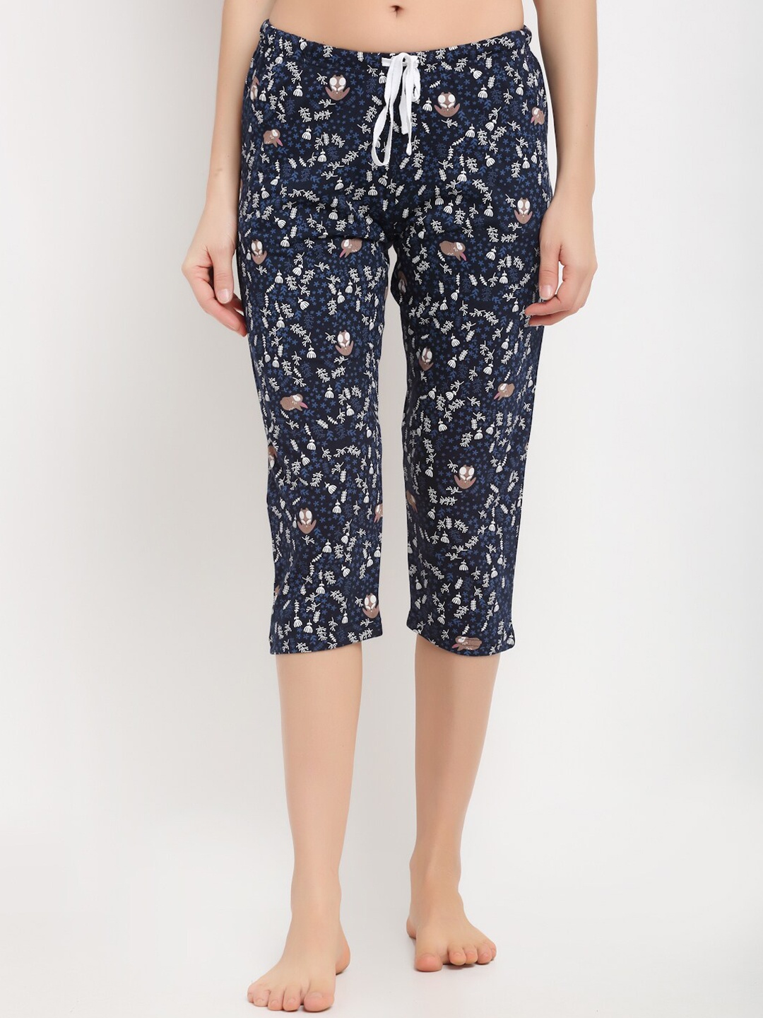 

Kanvin Women Navy Blue & White Printed Pure Cotton Lounge Capris