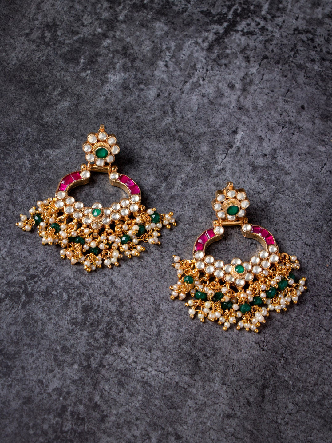 

MORKANTH JEWELLERY Gold-Toned & Green 24K Gold Plated Kundan Contemporary Drop Earrings