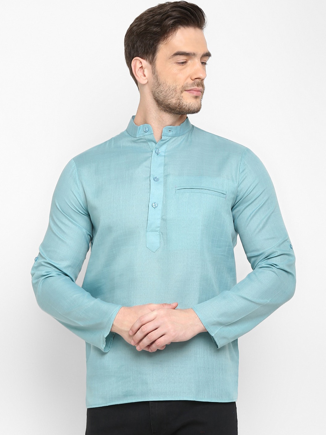 hangup trend Men Blue Solid Short Kurta
