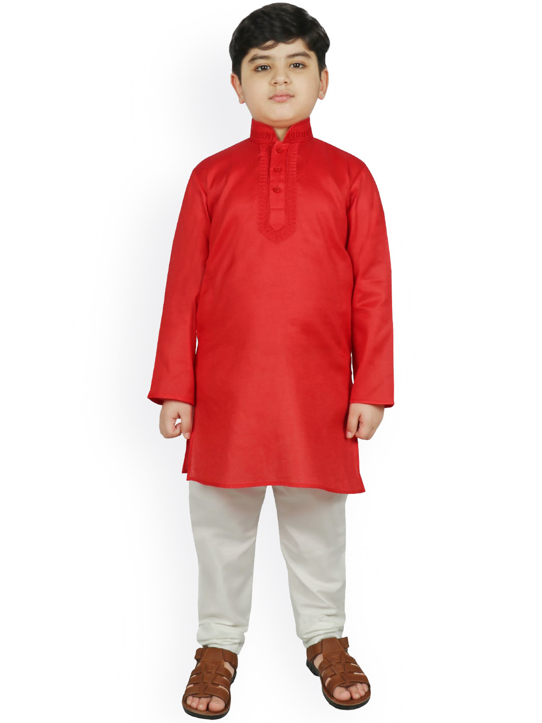 

SG YUVRAJ Boys Red & White Solid Kurta with Pyjamas