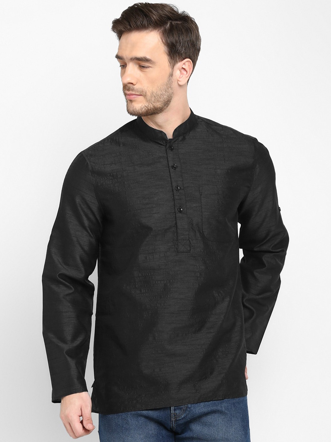 

hangup trend Men Black Solid Short Kurta