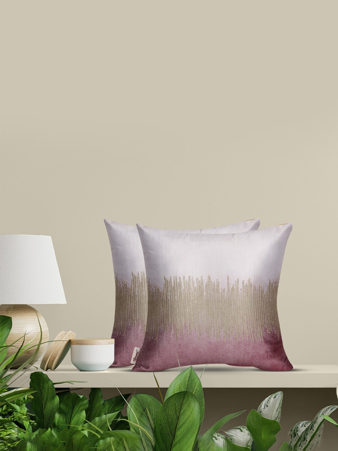 

Home Silver-Toned & Pink Set of 2 Embroidered Square Cushion Covers