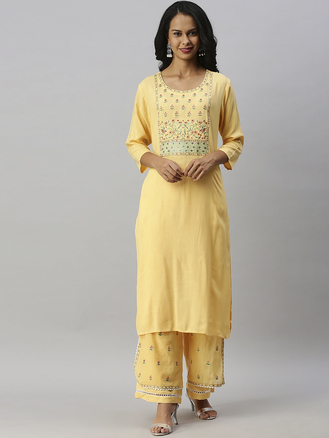 

Soch Women Yellow & Red Yoke Design Kurta with Palazzos