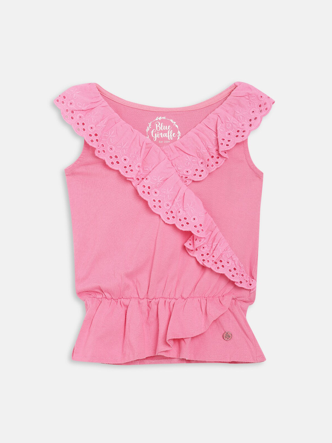

Blue Giraffe Girls Pink Solid Schiffli Wrap Top